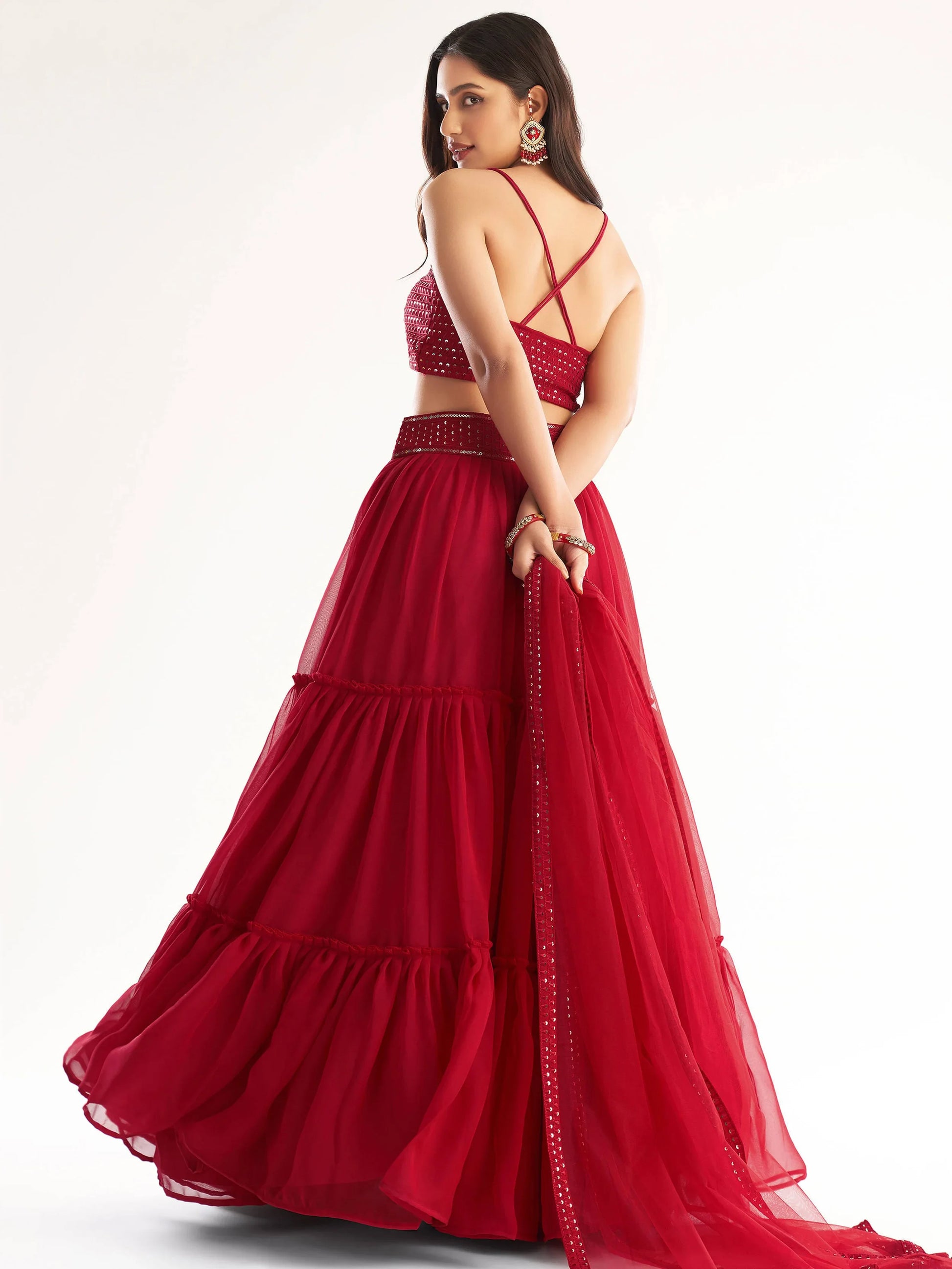Engaging Red Sequins Georgette Designer Lehenga Choli With Dupatta - Zeel Clothing