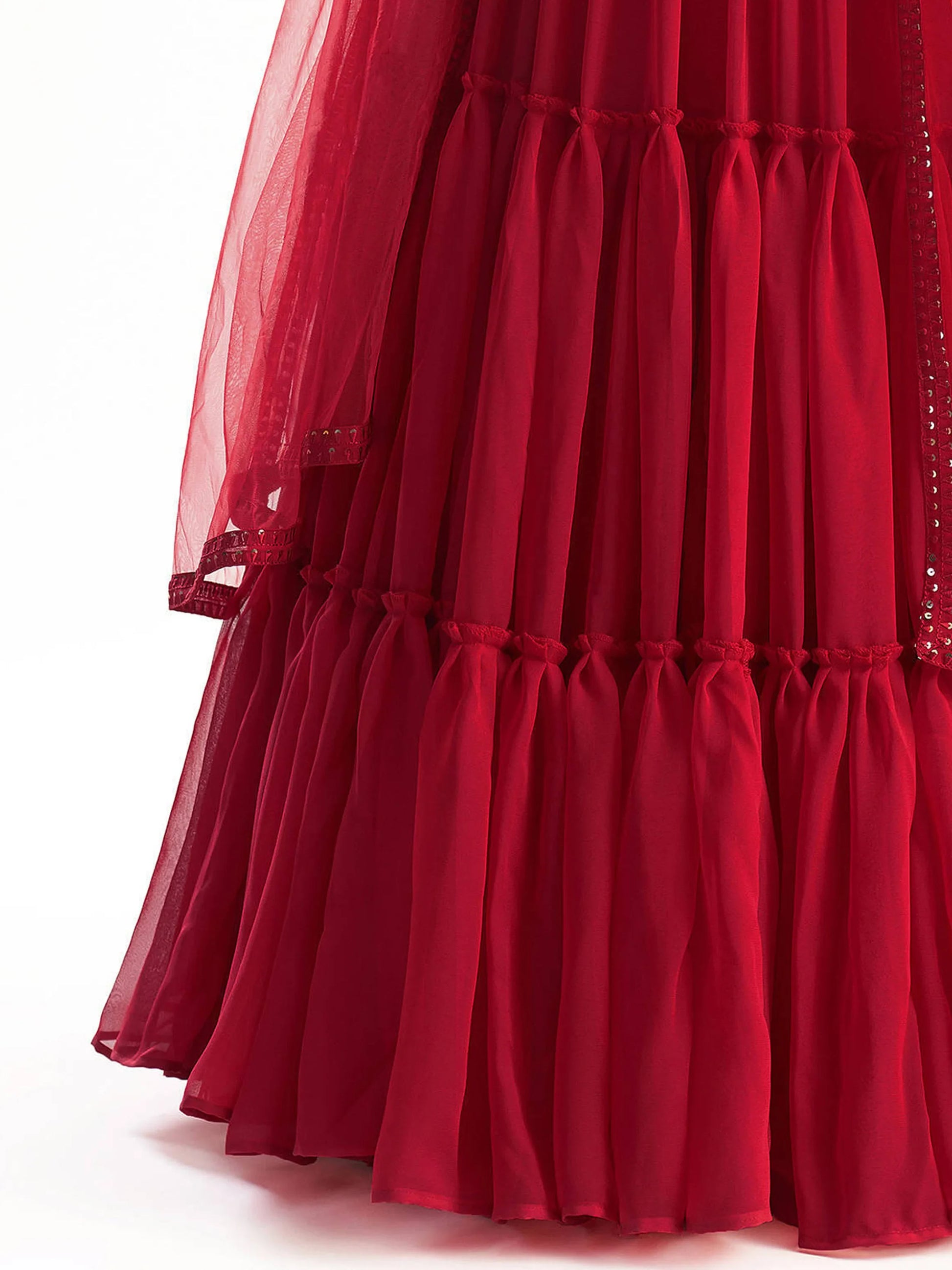Engaging Red Sequins Georgette Designer Lehenga Choli With Dupatta - Zeel Clothing