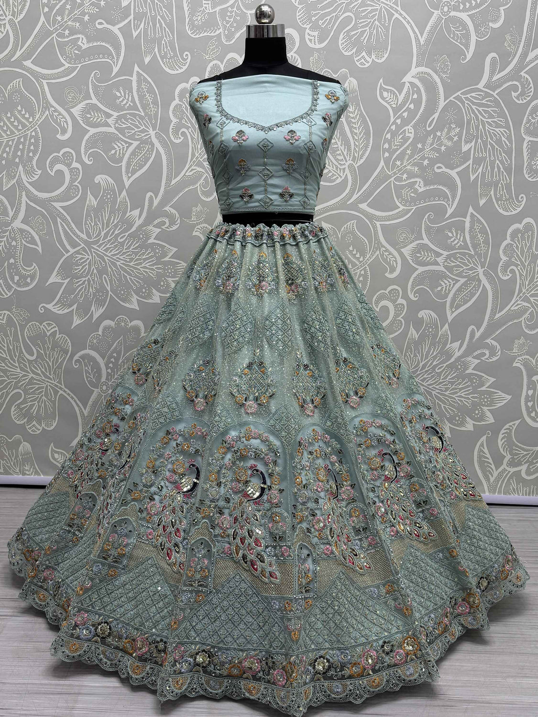 Enjoyable Aqua Blue Dori Work Net Bridesmaid Lehenga Choli - Zeel Clothing
