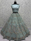 Enjoyable Aqua Blue Dori Work Net Bridesmaid Lehenga Choli - Zeel Clothing
