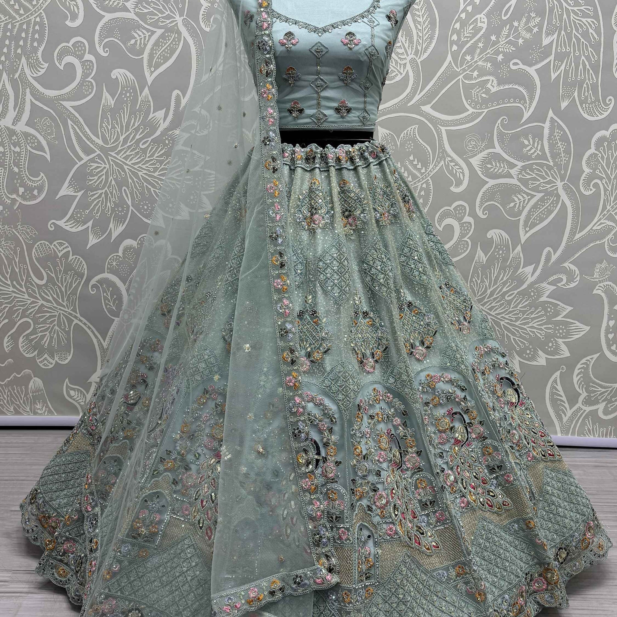 Enjoyable Aqua Blue Dori Work Net Bridesmaid Lehenga Choli - Zeel Clothing