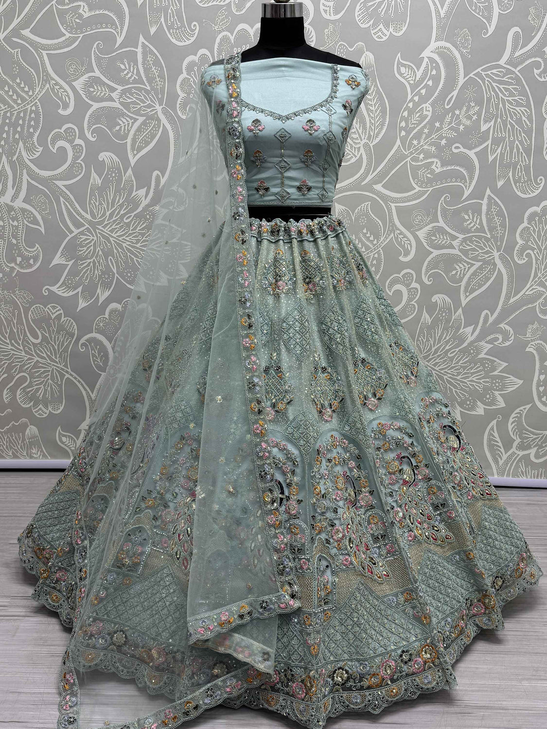 Enjoyable Aqua Blue Dori Work Net Bridesmaid Lehenga Choli - Zeel Clothing