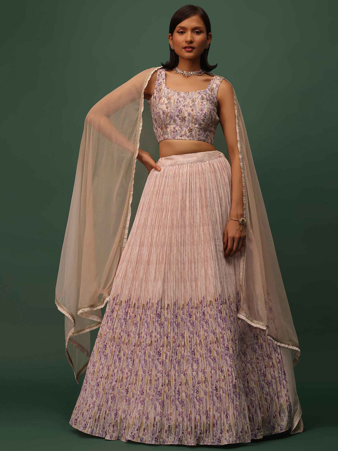 Enjoyable Peach Floral Printed Georgette Wedding Wear Lehenga Choli - Zeel Clothing