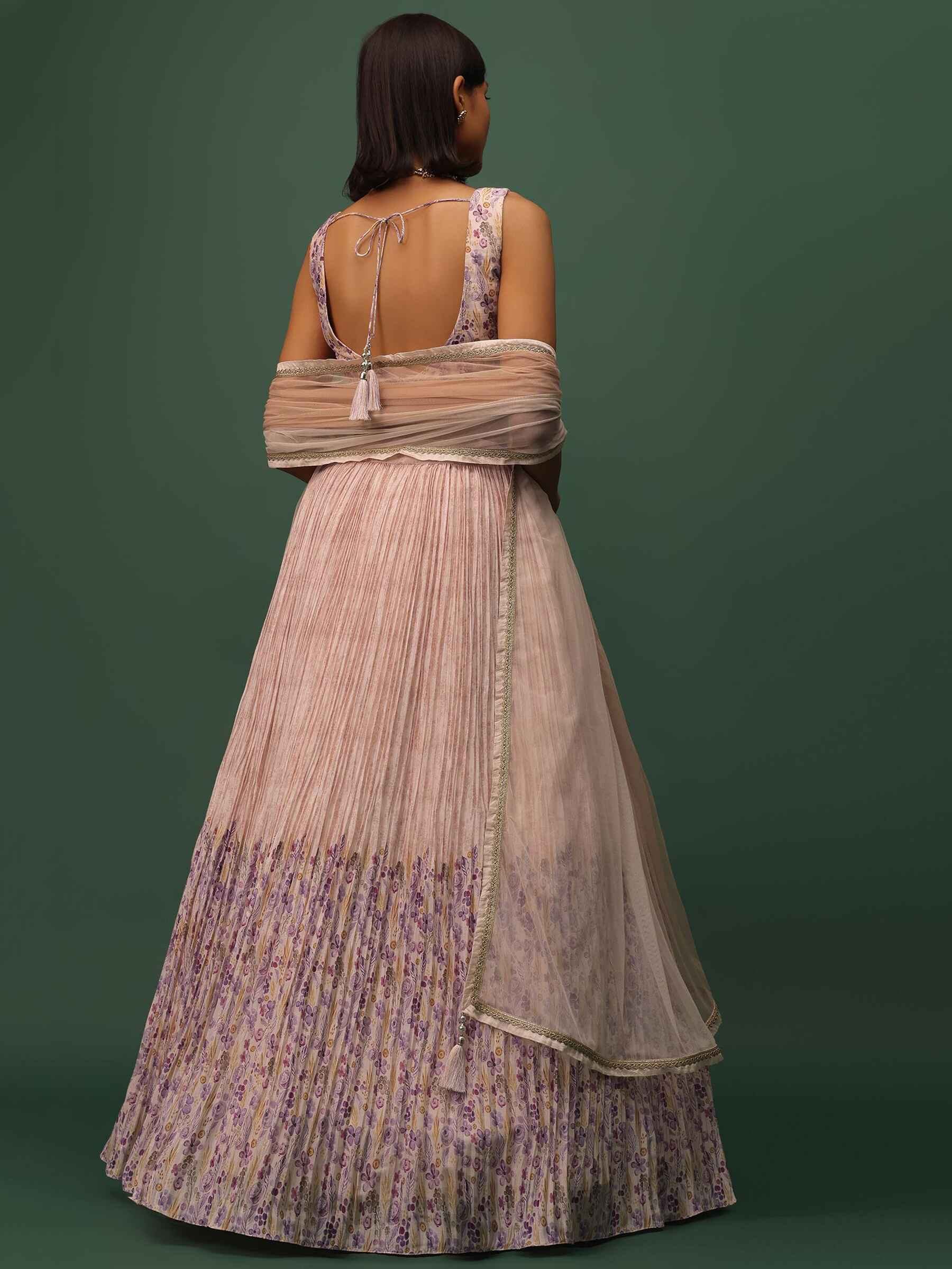Enjoyable Peach Floral Printed Georgette Wedding Wear Lehenga Choli - Zeel Clothing