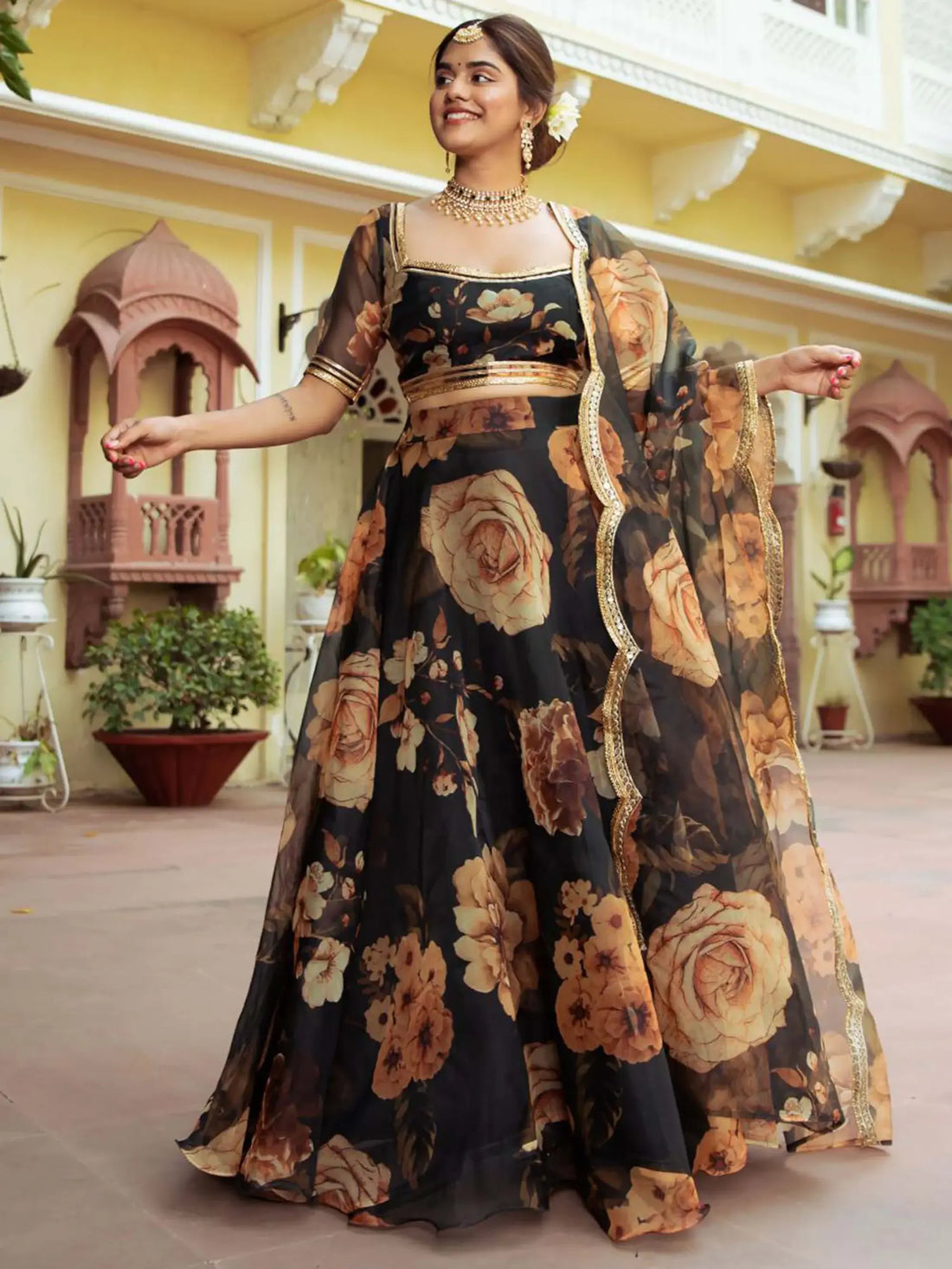 Entertaining Black Printed Semi Stitched Traditional Lehenga Choli - Zeel Clothing