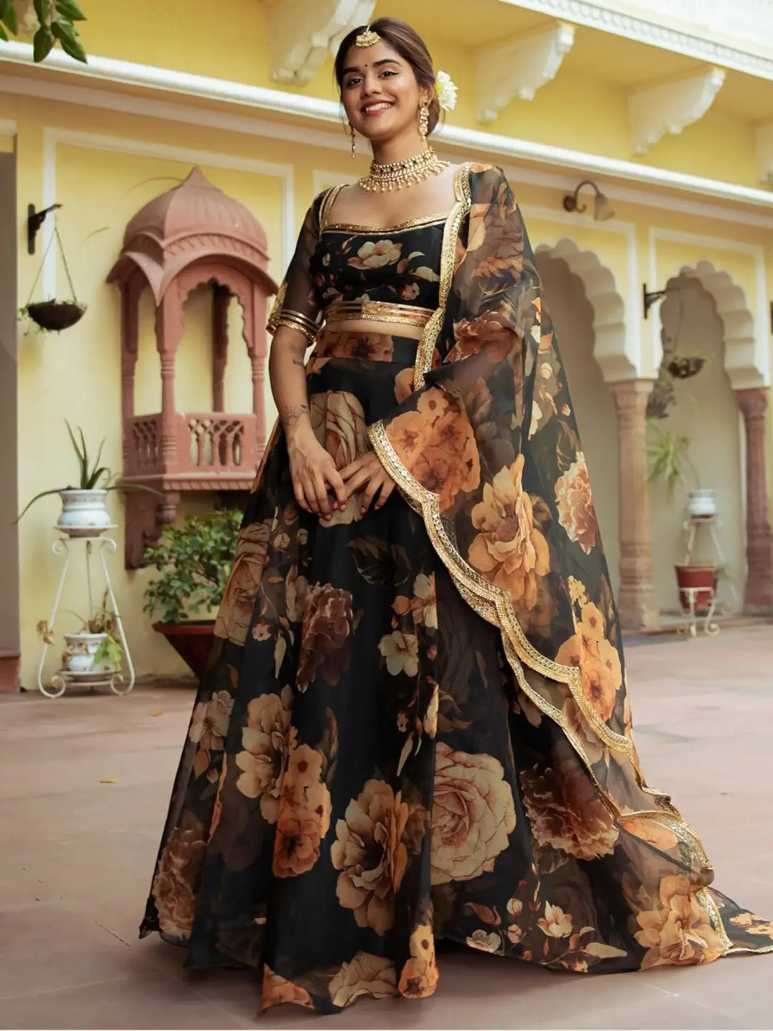 Entertaining Black Printed Semi Stitched Traditional Lehenga Choli - Zeel Clothing