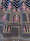 Enticing Blue Dori Work Velvet Bridal Lehenga Choli With Dupatta - Zeel Clothing