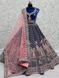 Enticing Blue Dori Work Velvet Bridal Lehenga Choli With Dupatta - Zeel Clothing