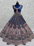 Enticing Blue Dori Work Velvet Bridal Lehenga Choli With Dupatta - Zeel Clothing