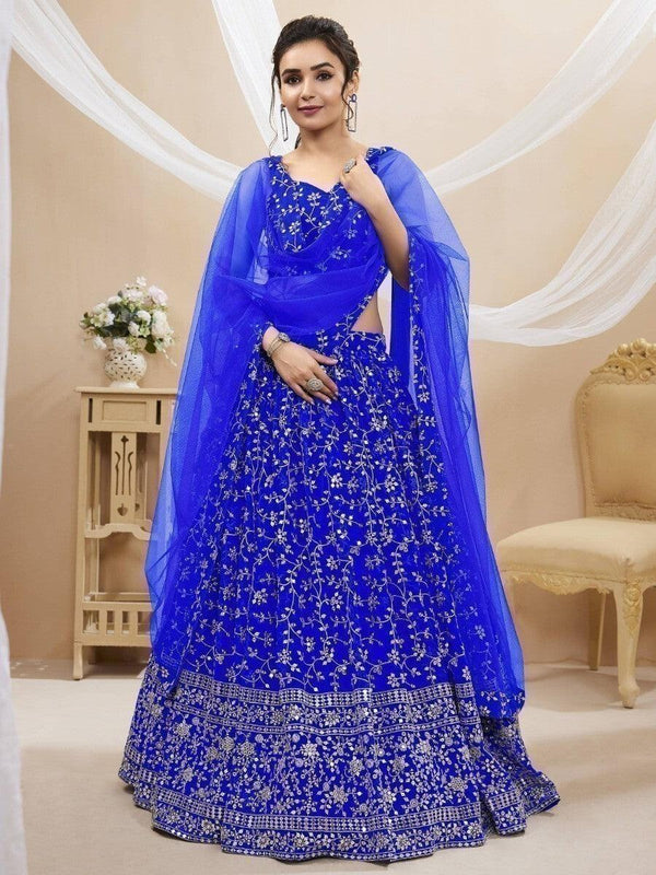 Enticing Blue Embroidered Georgette Designer Lehenga Choli