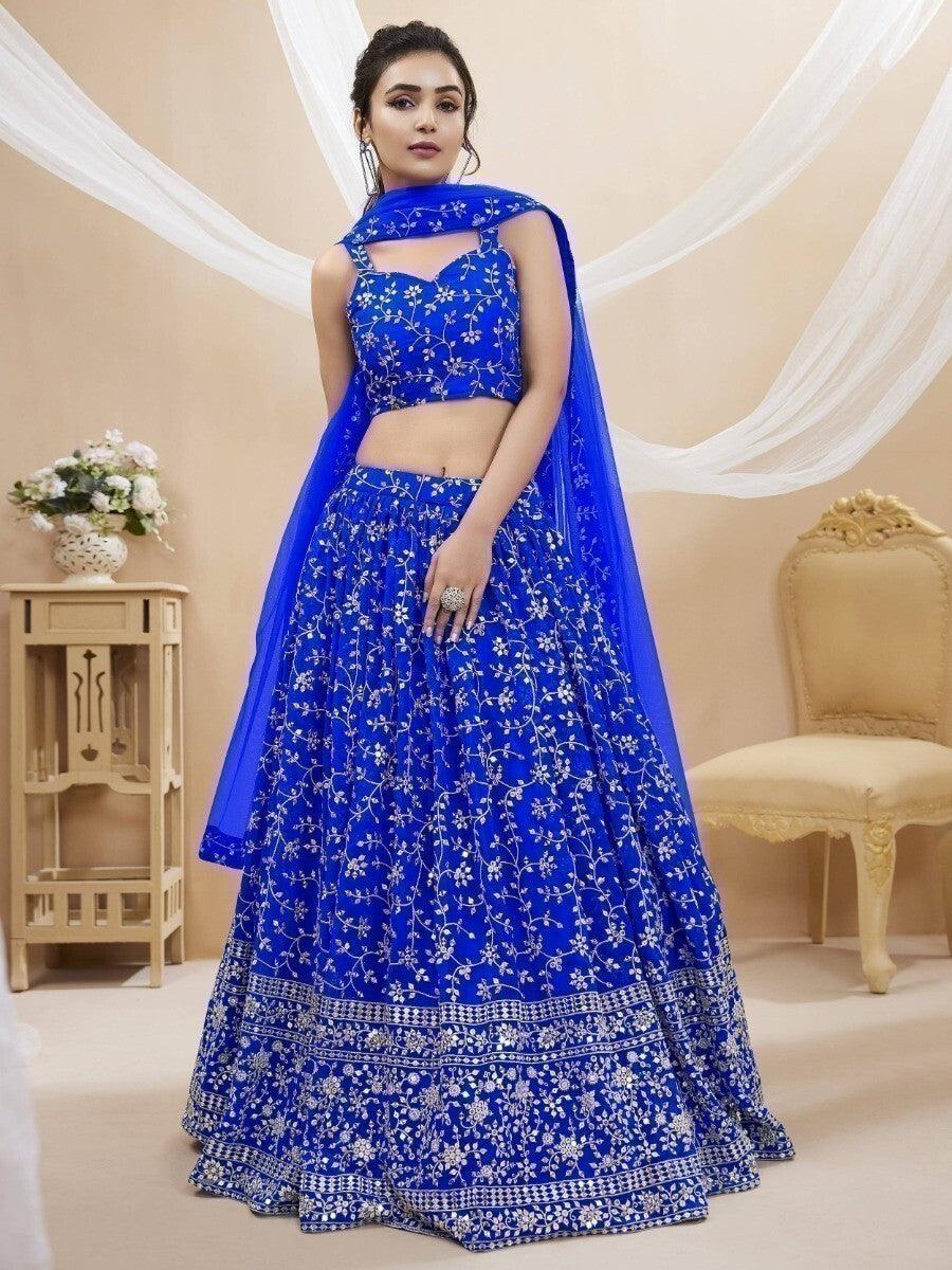 Enticing Blue Embroidered Georgette Designer Lehenga Choli