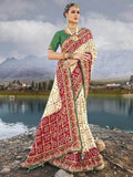 Enticing Cream Bandhani Printed Satin Festive Wear Saree With Blouse - Zeel Clothing