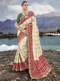 Enticing Cream Bandhani Printed Satin Festive Wear Saree With Blouse - Zeel Clothing