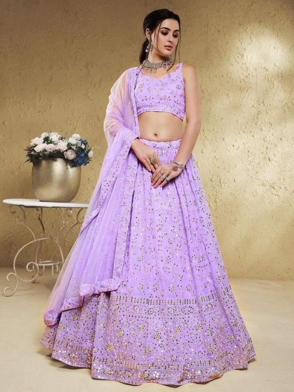 Enticing Lavender Sequins Georgette Lehenga Choli With Dupatta