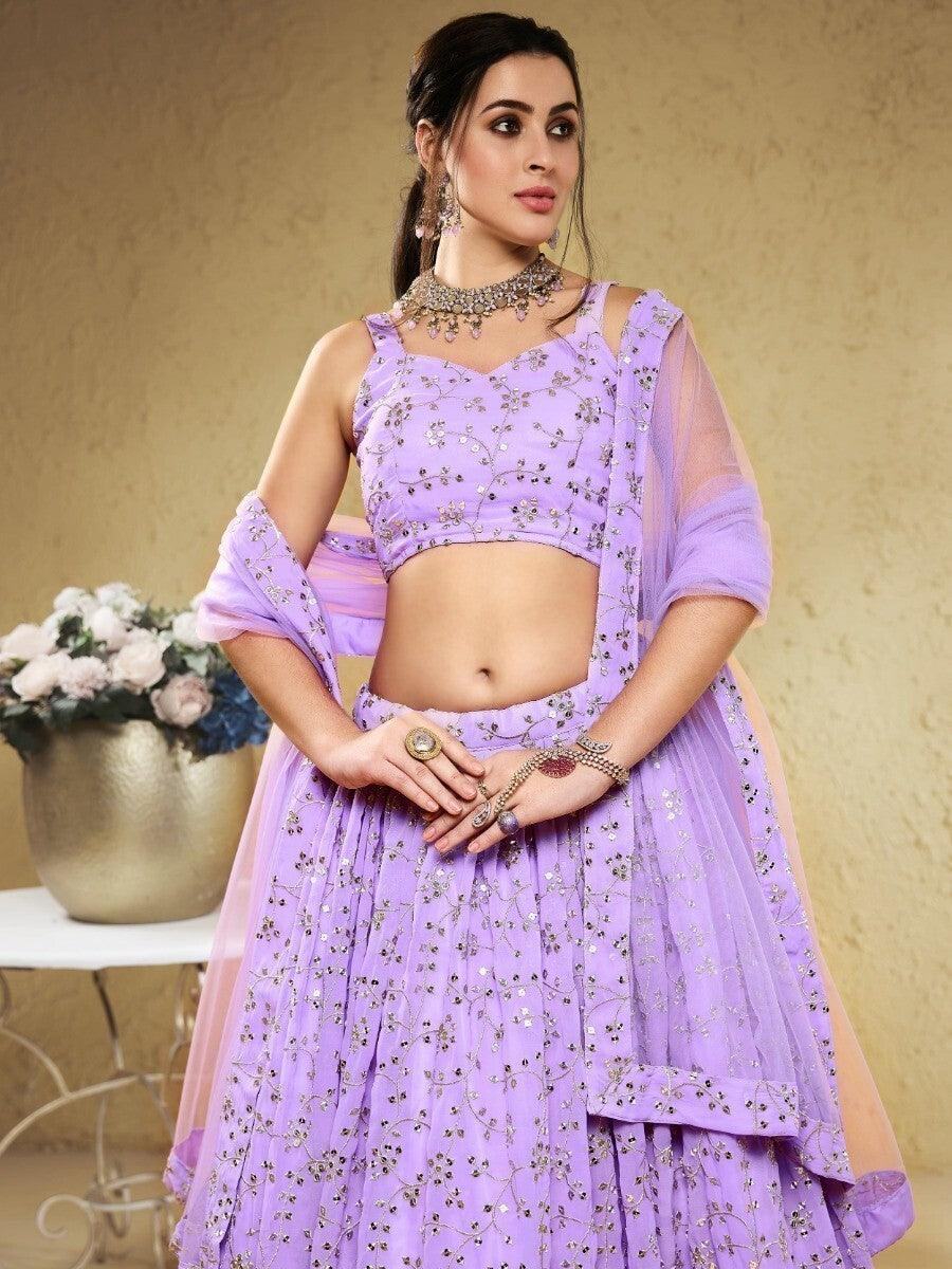 Enticing Lavender Sequins Georgette Lehenga Choli With Dupatta