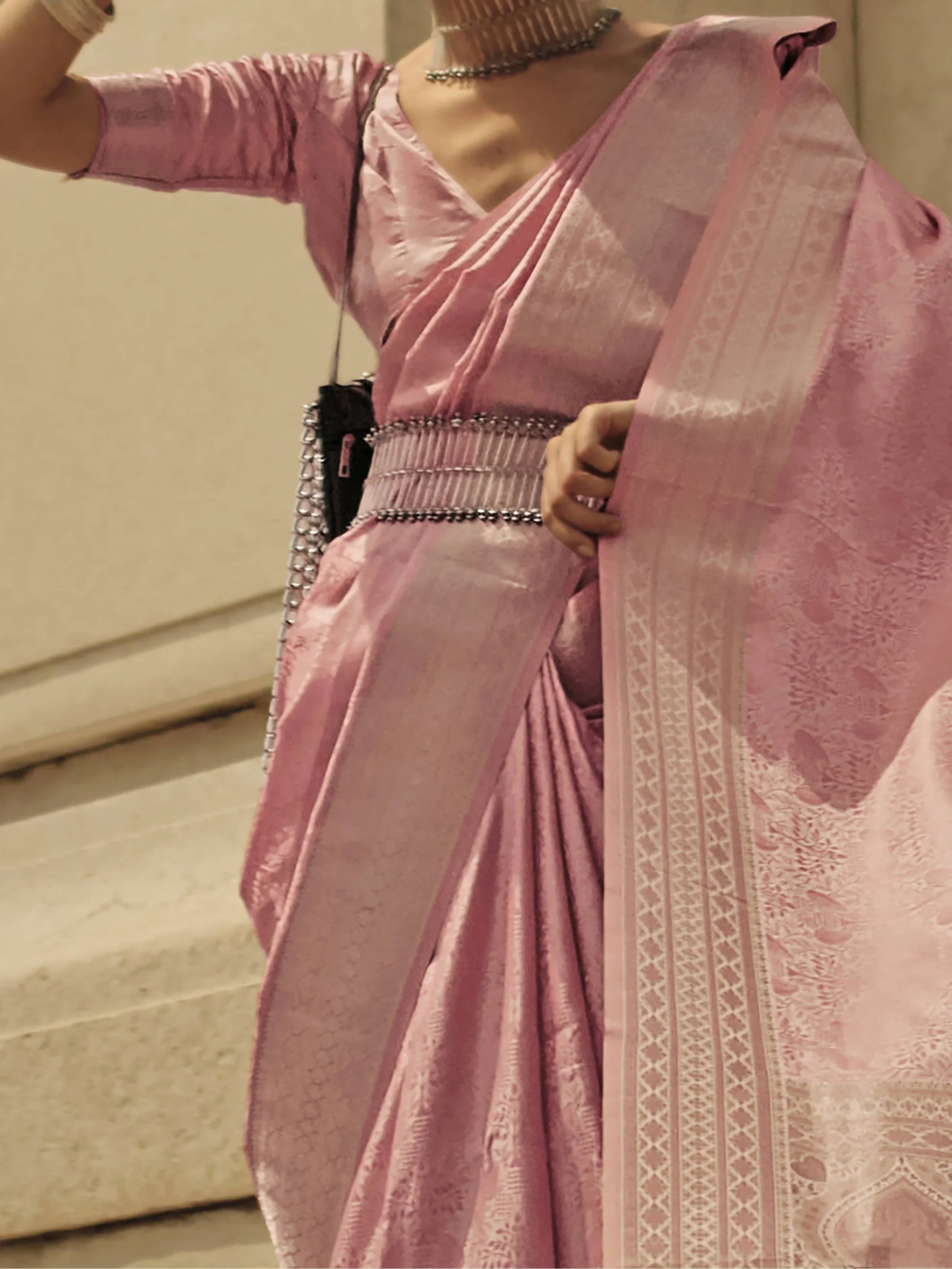 Enticing Light Coral satin Festive Wear Saree With Blouse - Zeel Clothing