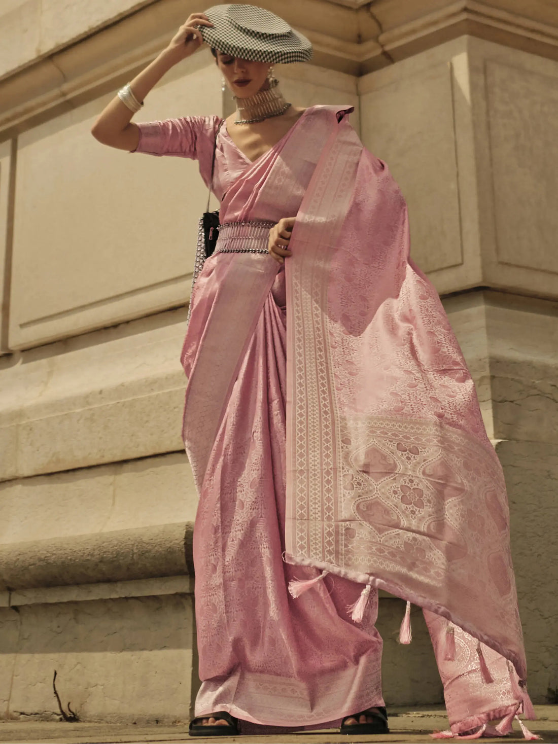 Enticing Light Coral satin Festive Wear Saree With Blouse - Zeel Clothing