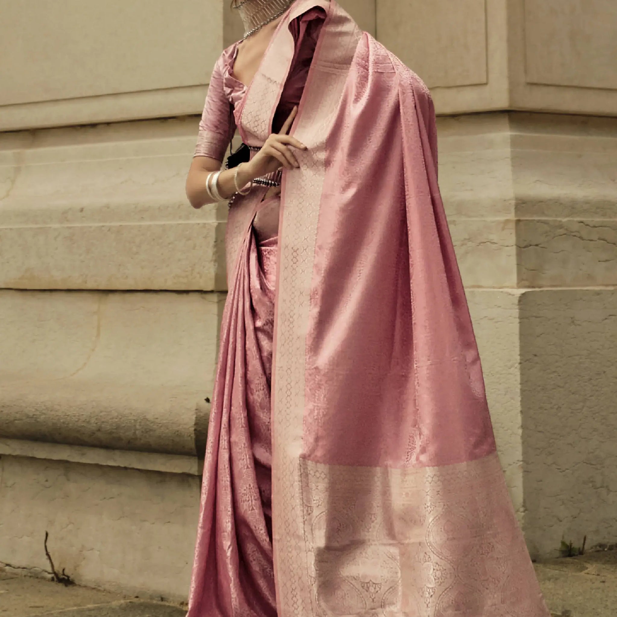 Enticing Light Coral satin Festive Wear Saree With Blouse - Zeel Clothing