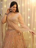 Enticing Peach Sequins Net Wedding Wear Lehenga Choli With Dupatta - Zeel Clothing