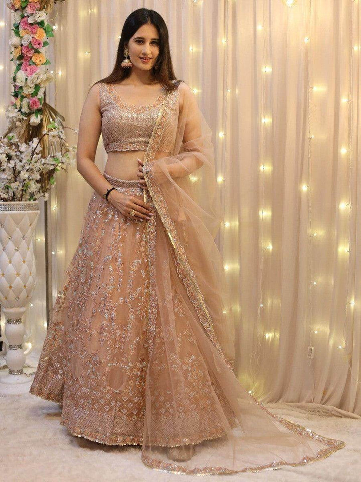 Enticing Peach Sequins Net Wedding Wear Lehenga Choli With Dupatta - Zeel Clothing