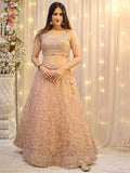 Enticing Peach Sequins Net Wedding Wear Lehenga Choli With Dupatta - Zeel Clothing