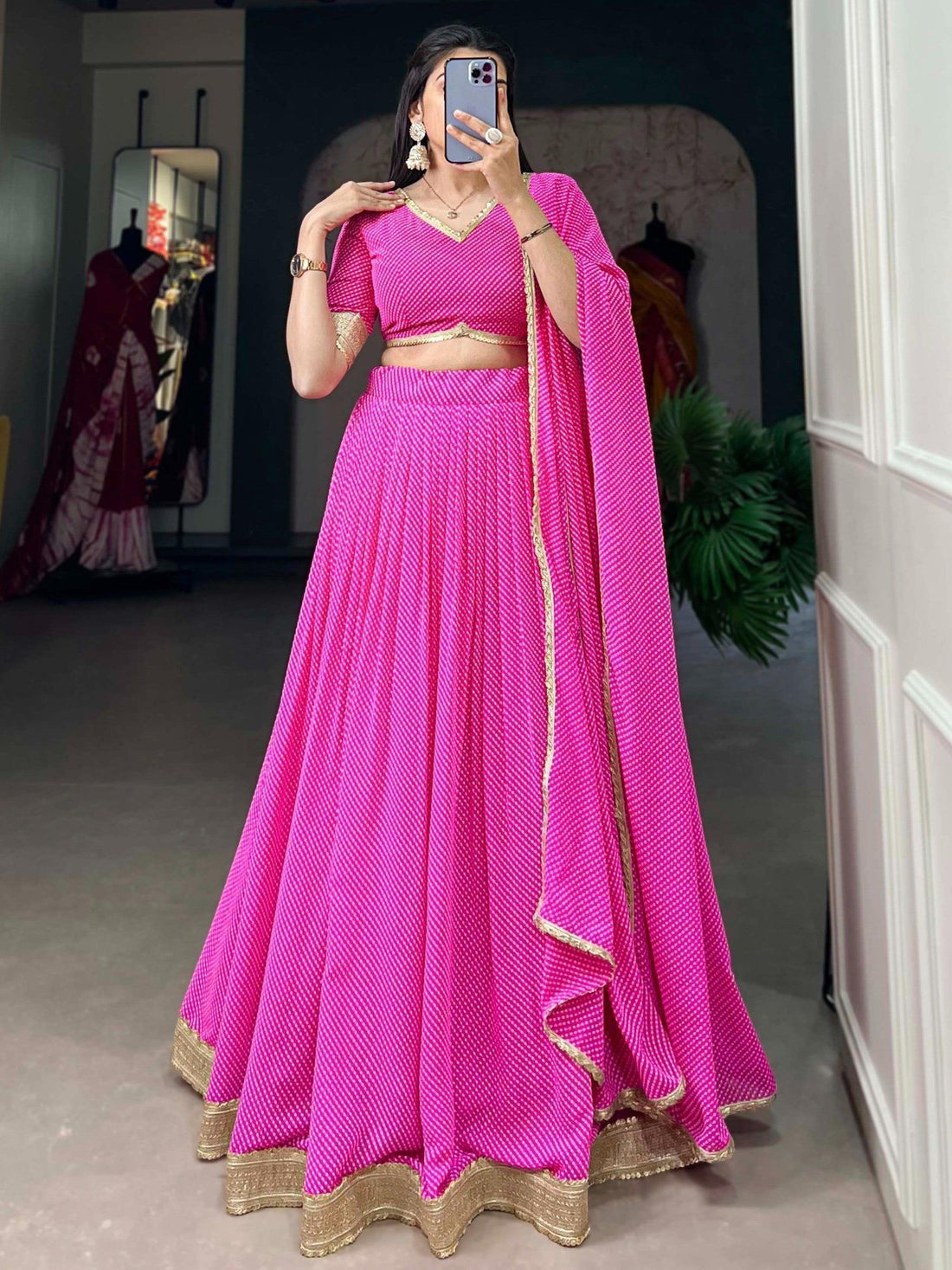 Enticing Pink Digital Printed Georgette Lehenga Choli With Dupatta