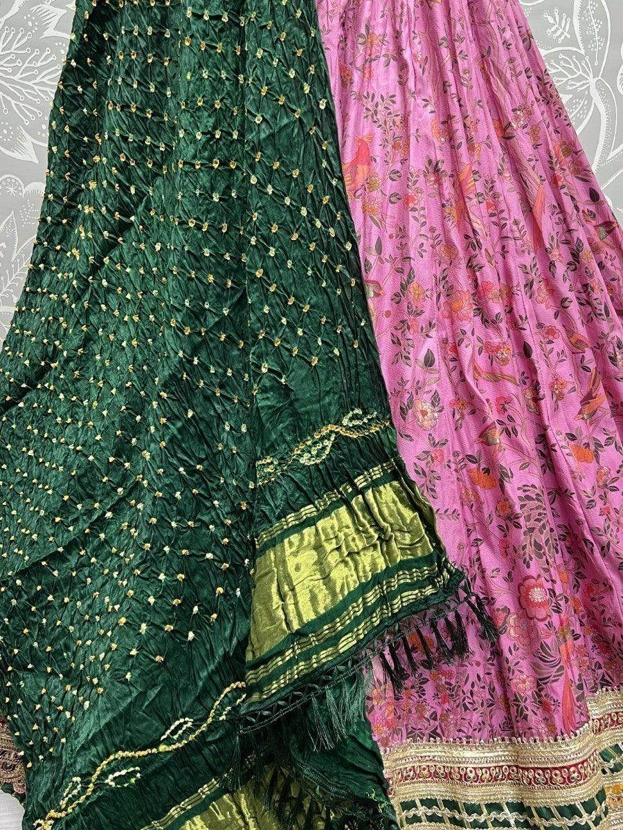 Enticing Pink Floral Printed Silk Lehenga Choli With Bandhani Dupatta - Zeel Clothing
