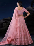 Enticing Pink Sequins Net Wedding Wear Lehenga Choli With Dupatta - Zeel Clothing