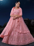 Enticing Pink Sequins Net Wedding Wear Lehenga Choli With Dupatta - Zeel Clothing