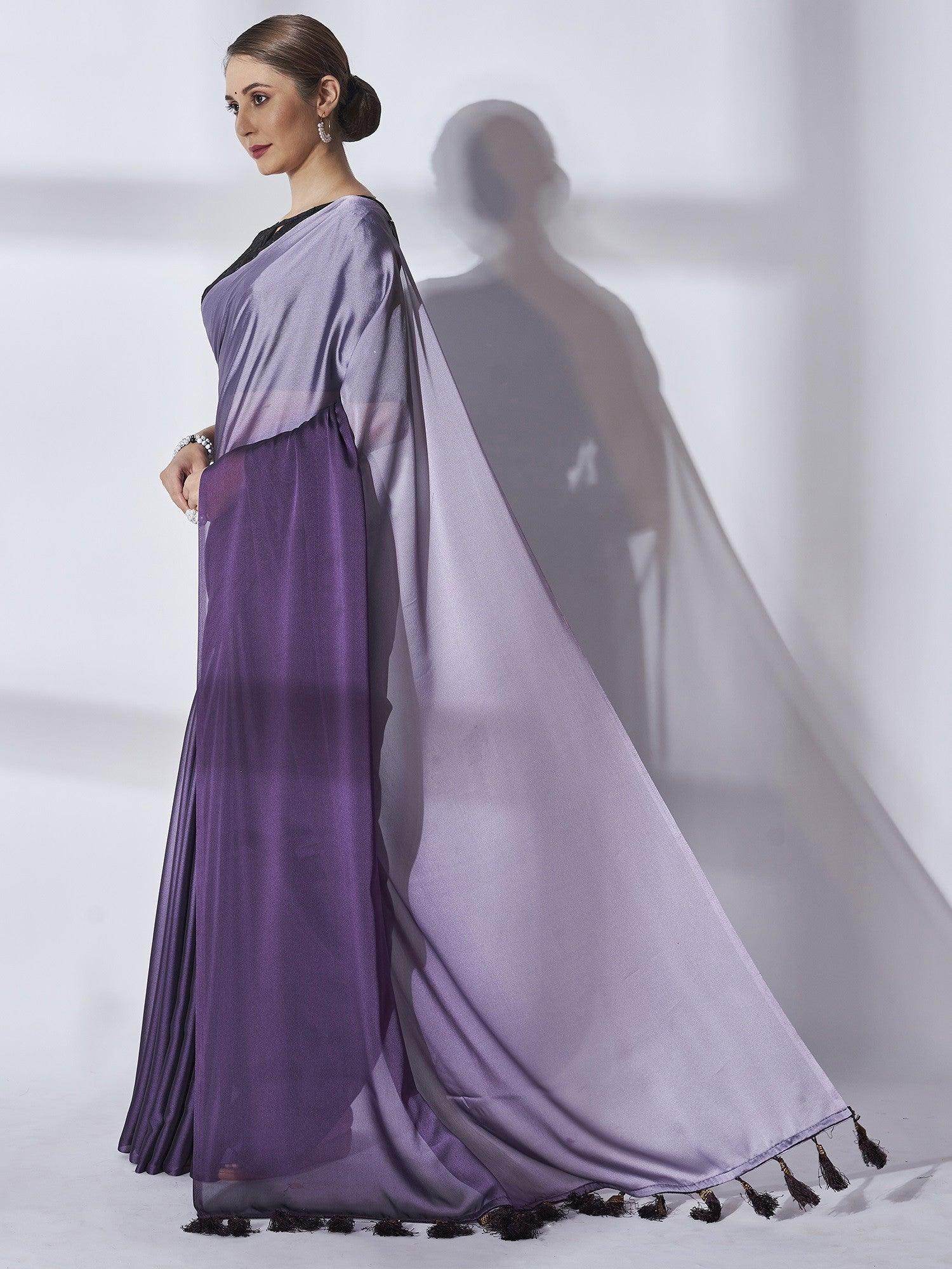 Enticing Purple Chiffon Party Wear Plain Saree With Blouse - Zeel Clothing