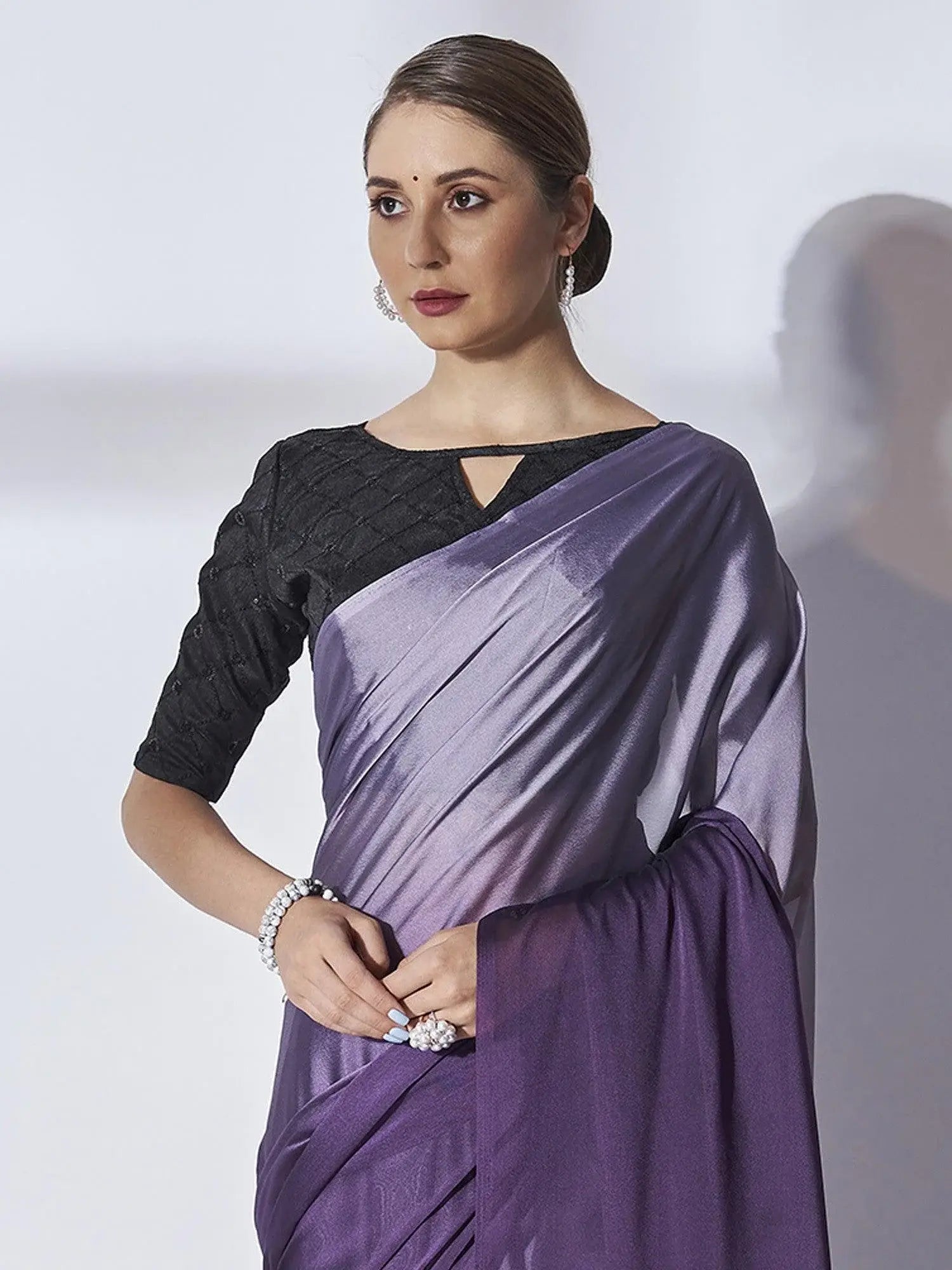 Enticing Purple Chiffon Party Wear Plain Saree With Blouse - Zeel Clothing