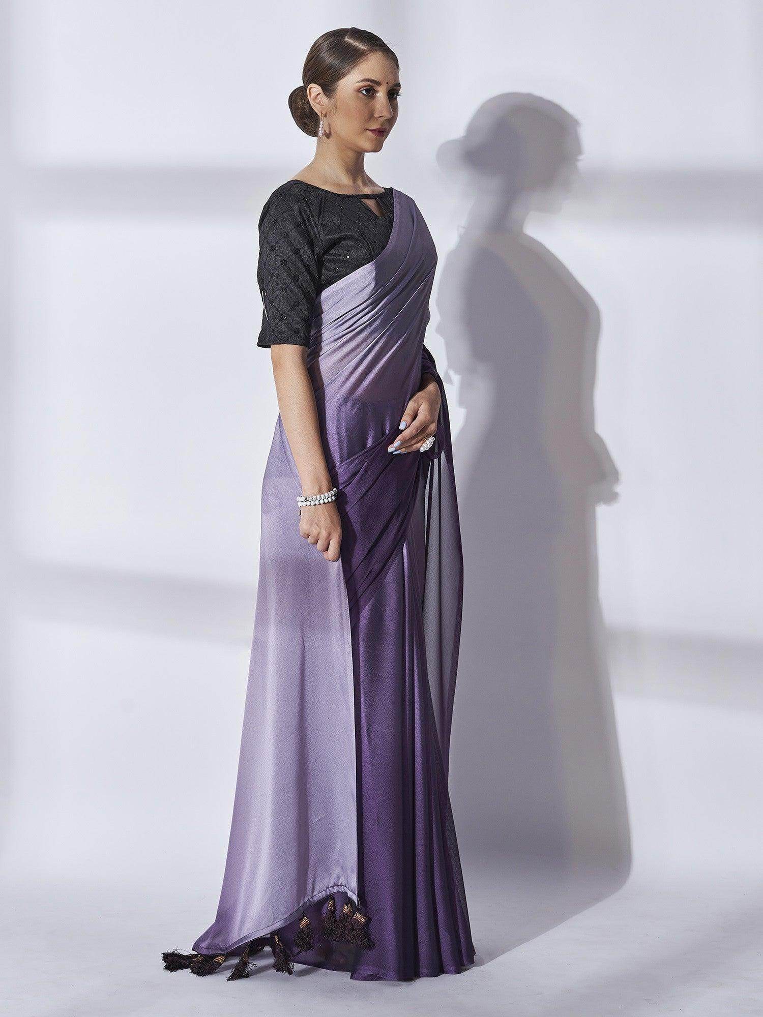 Enticing Purple Chiffon Party Wear Plain Saree With Blouse - Zeel Clothing