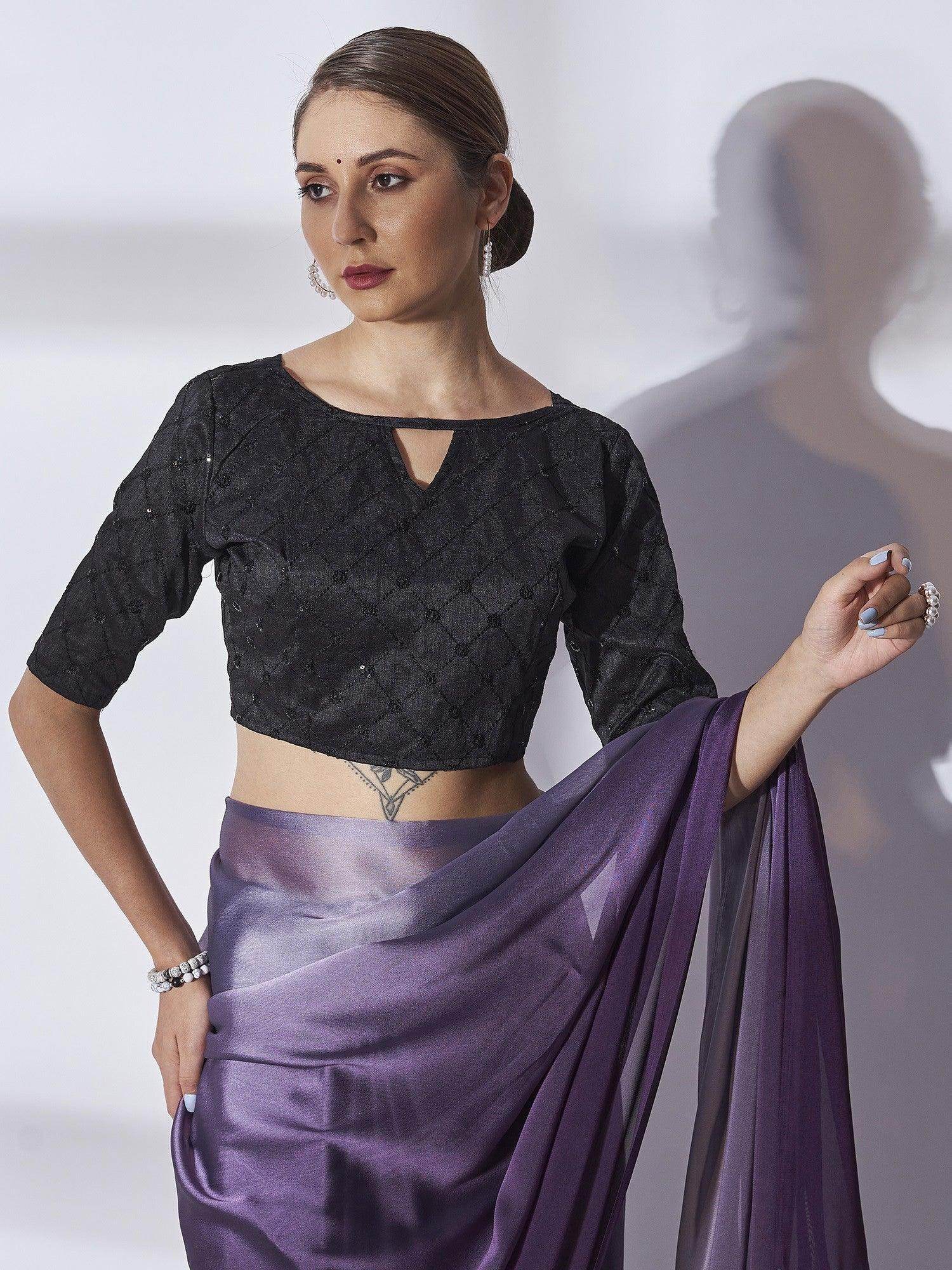 Enticing Purple Chiffon Party Wear Plain Saree With Blouse - Zeel Clothing