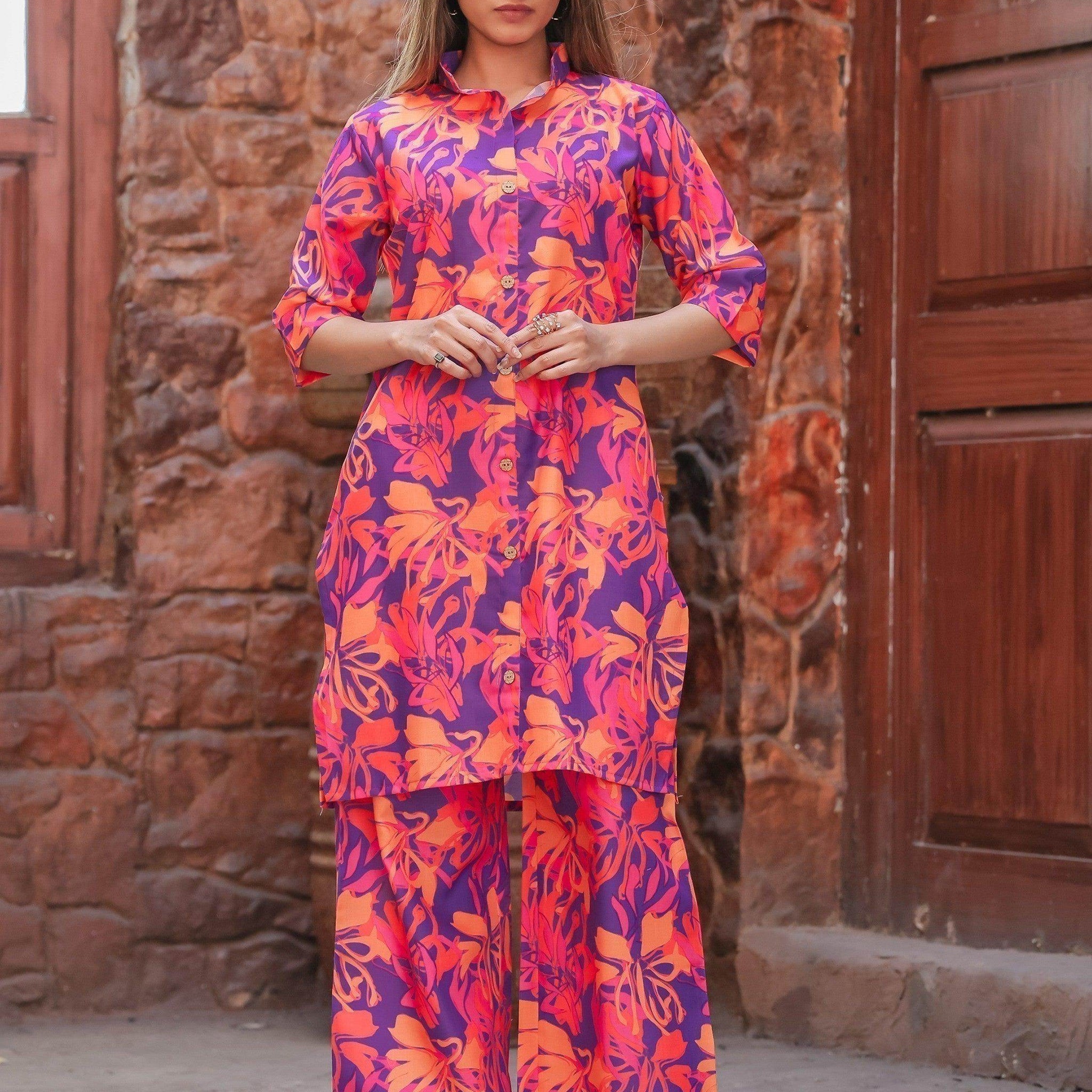 Enticing Purple Digital Printed Cotton Top Palazzo Co-Ord Set - Zeel Clothing