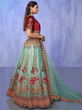 Enticing Turquoise Embroidered Velvet Lehenga Choli With Dupatta - Zeel Clothing