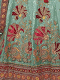 Enticing Turquoise Embroidered Velvet Lehenga Choli With Dupatta - Zeel Clothing