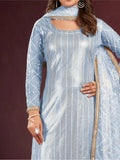 Entrancing Sky-Blue Sequins Net Traditional Salwar Kameez With Dupatta - Zeel Clothing