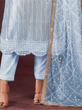 Entrancing Sky-Blue Sequins Net Traditional Salwar Kameez With Dupatta - Zeel Clothing