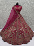 Esthetic Pink Heavy Embroidered Silk Bridal Lehenga Choli With Double Dupatta