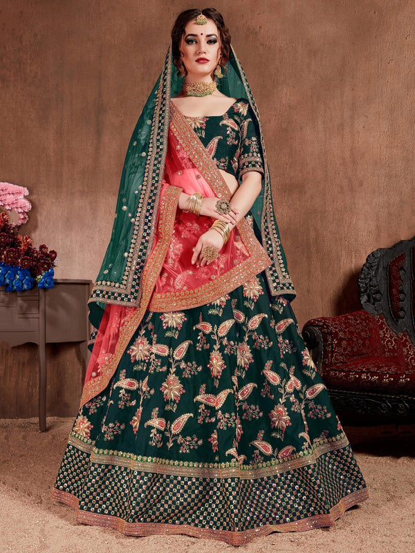 Ethnic Dark Green Colored Bridal Wear Designer Embroidered Lehenga choli