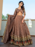 Excellent Beige Thread Embroidery Silk Engagement Wear Lehenga Choli - Zeel Clothing