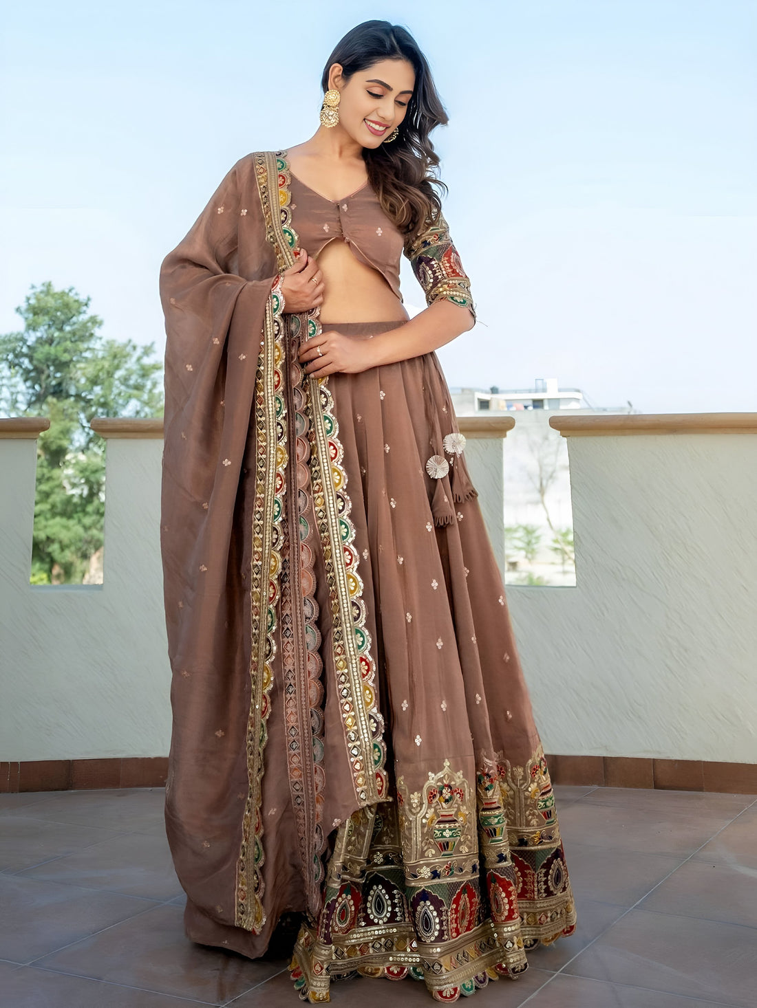 Excellent Beige Thread Embroidery Silk Engagement Wear Lehenga Choli - Zeel Clothing