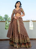 Excellent Beige Thread Embroidery Silk Engagement Wear Lehenga Choli - Zeel Clothing