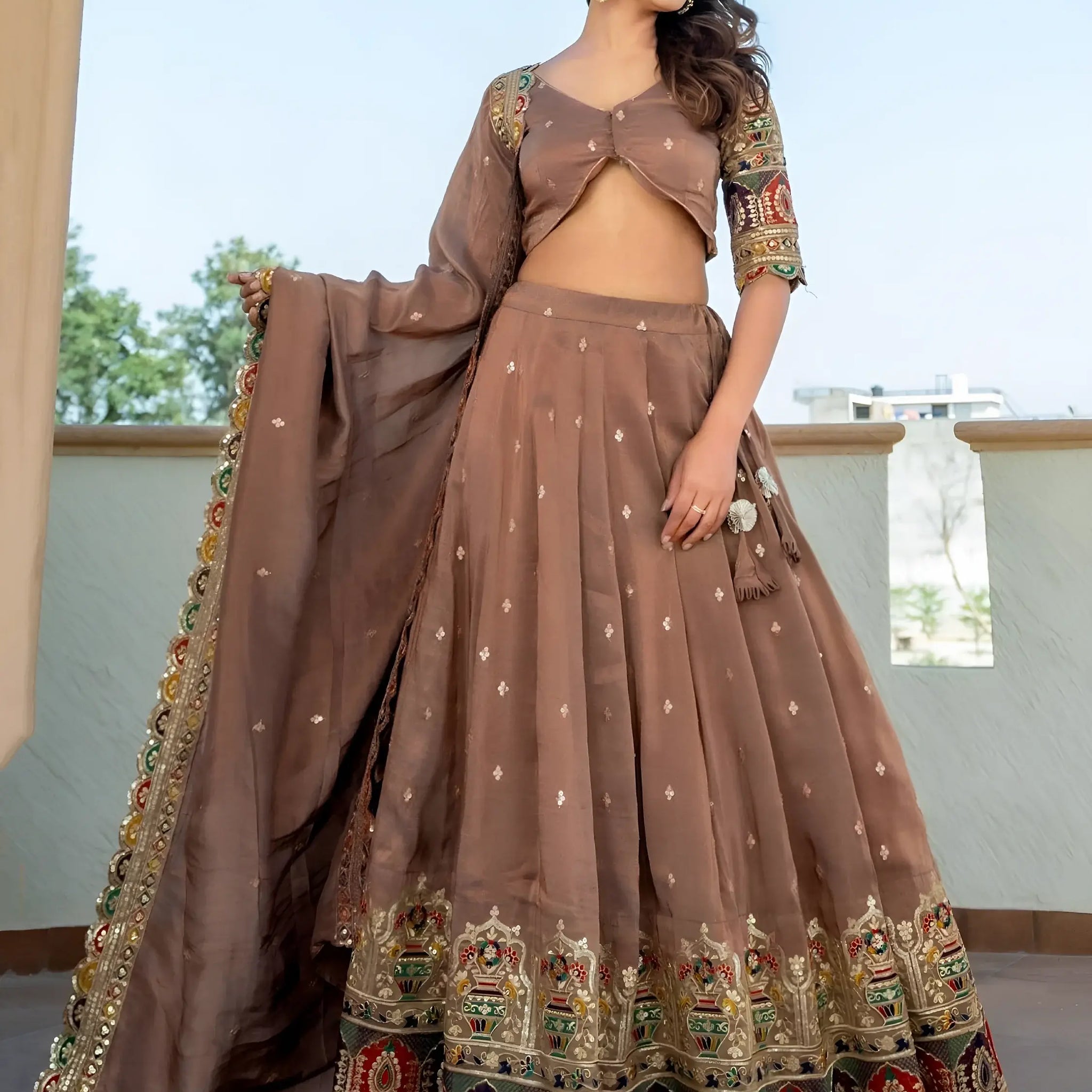 Excellent Beige Thread Embroidery Silk Engagement Wear Lehenga Choli - Zeel Clothing