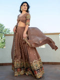 Excellent Beige Thread Embroidery Silk Engagement Wear Lehenga Choli - Zeel Clothing