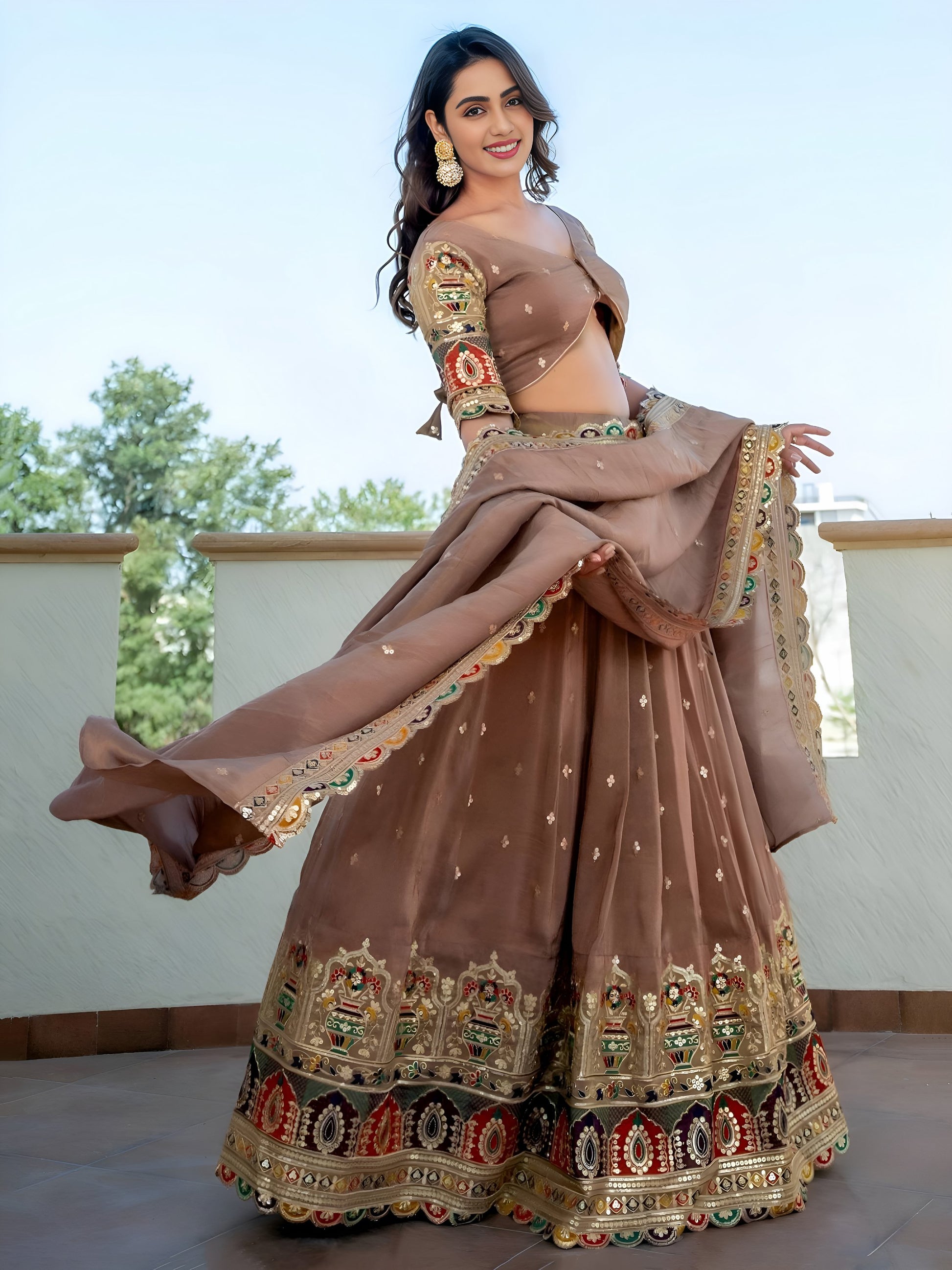 Excellent Beige Thread Embroidery Silk Engagement Wear Lehenga Choli - Zeel Clothing
