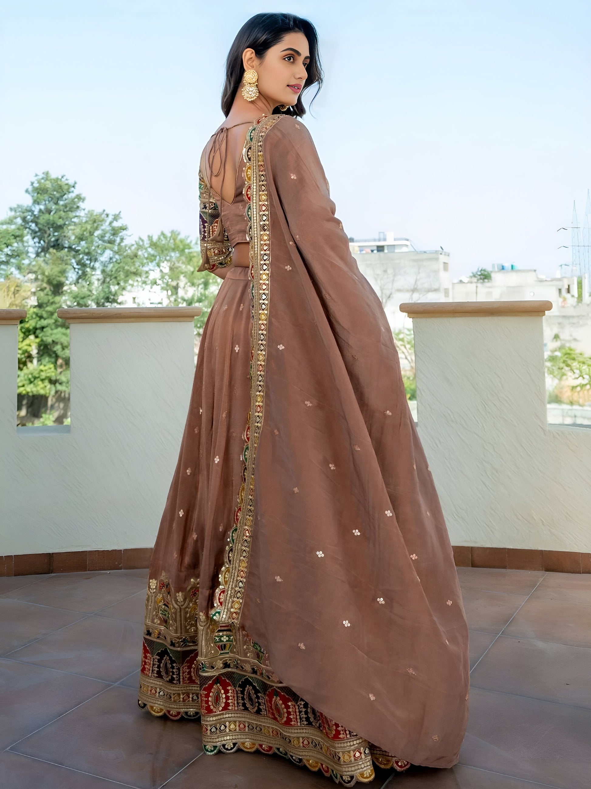 Excellent Beige Thread Embroidery Silk Engagement Wear Lehenga Choli - Zeel Clothing