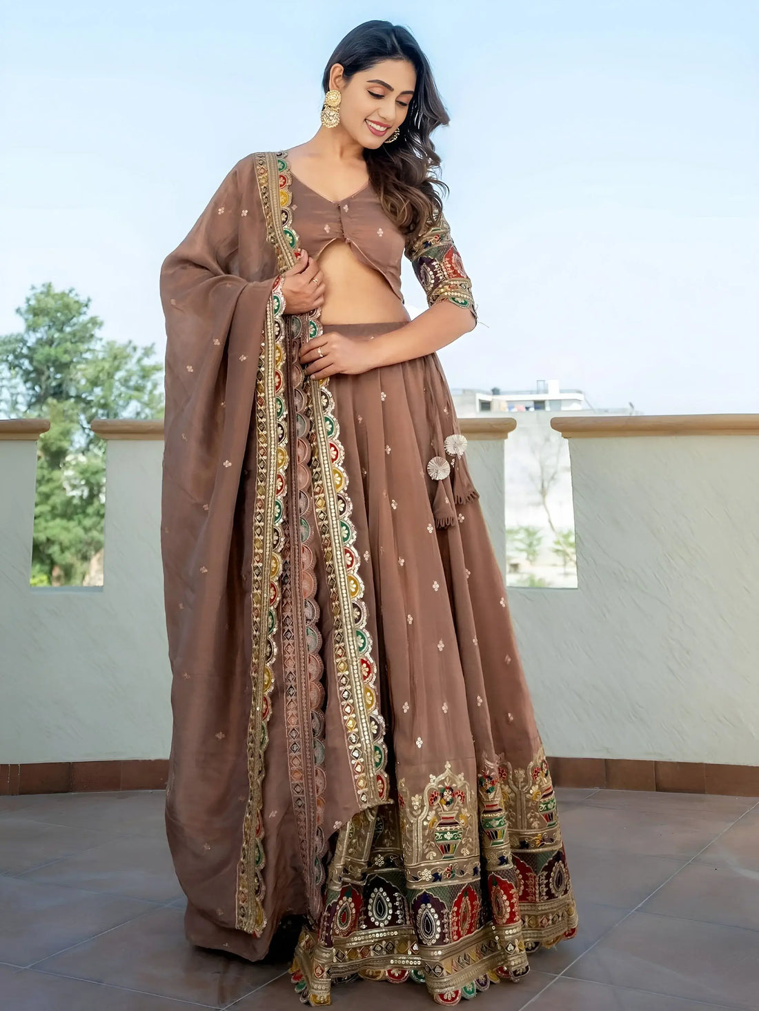 Excellent Beige Thread Embroidery Silk Engagement Wear Lehenga Choli - Zeel Clothing
