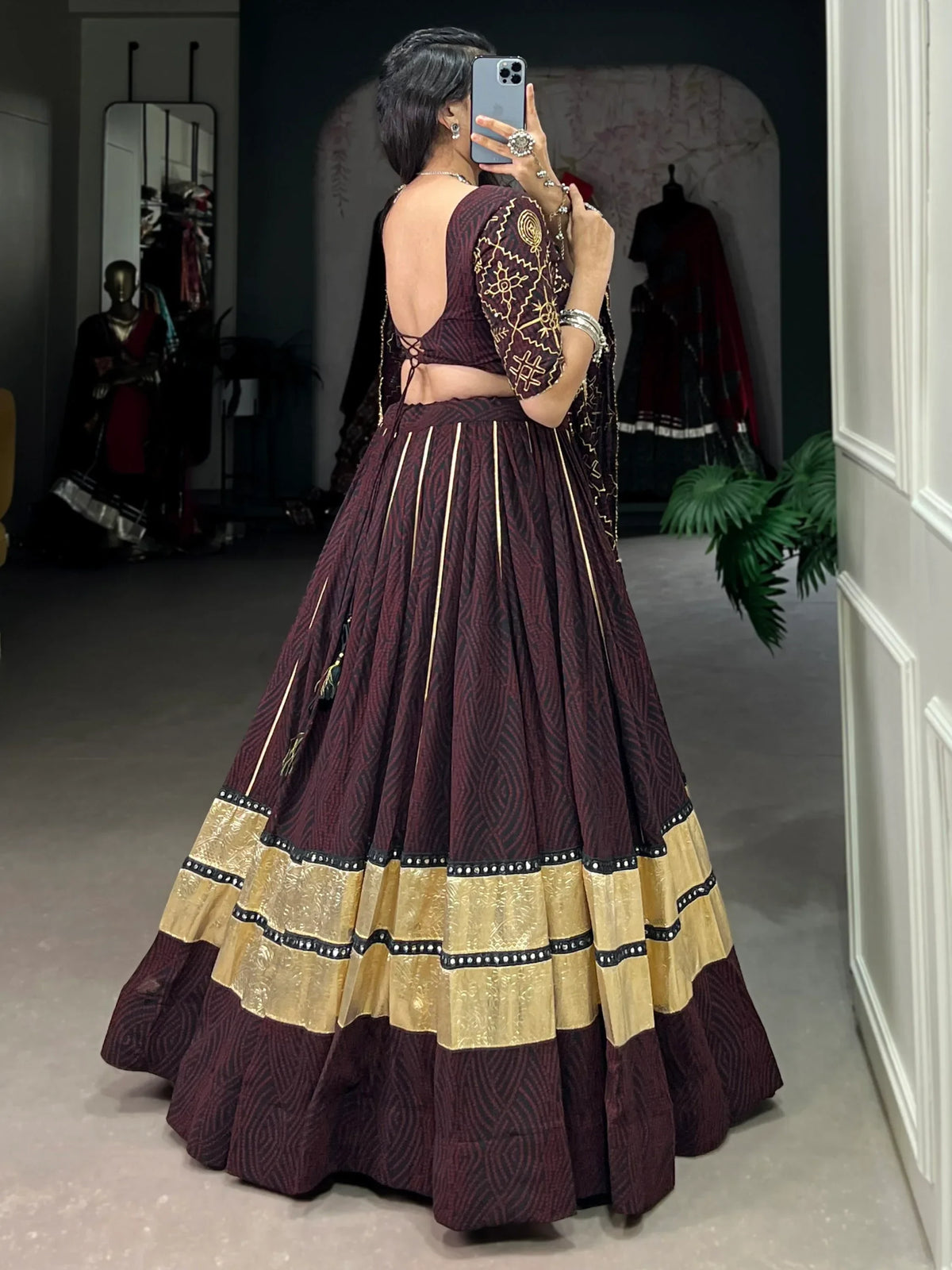 Excellent Brown Bandhej Printed Georgette Navratri Wear Lehenga Choli With Dupatta - Zeel Clothing