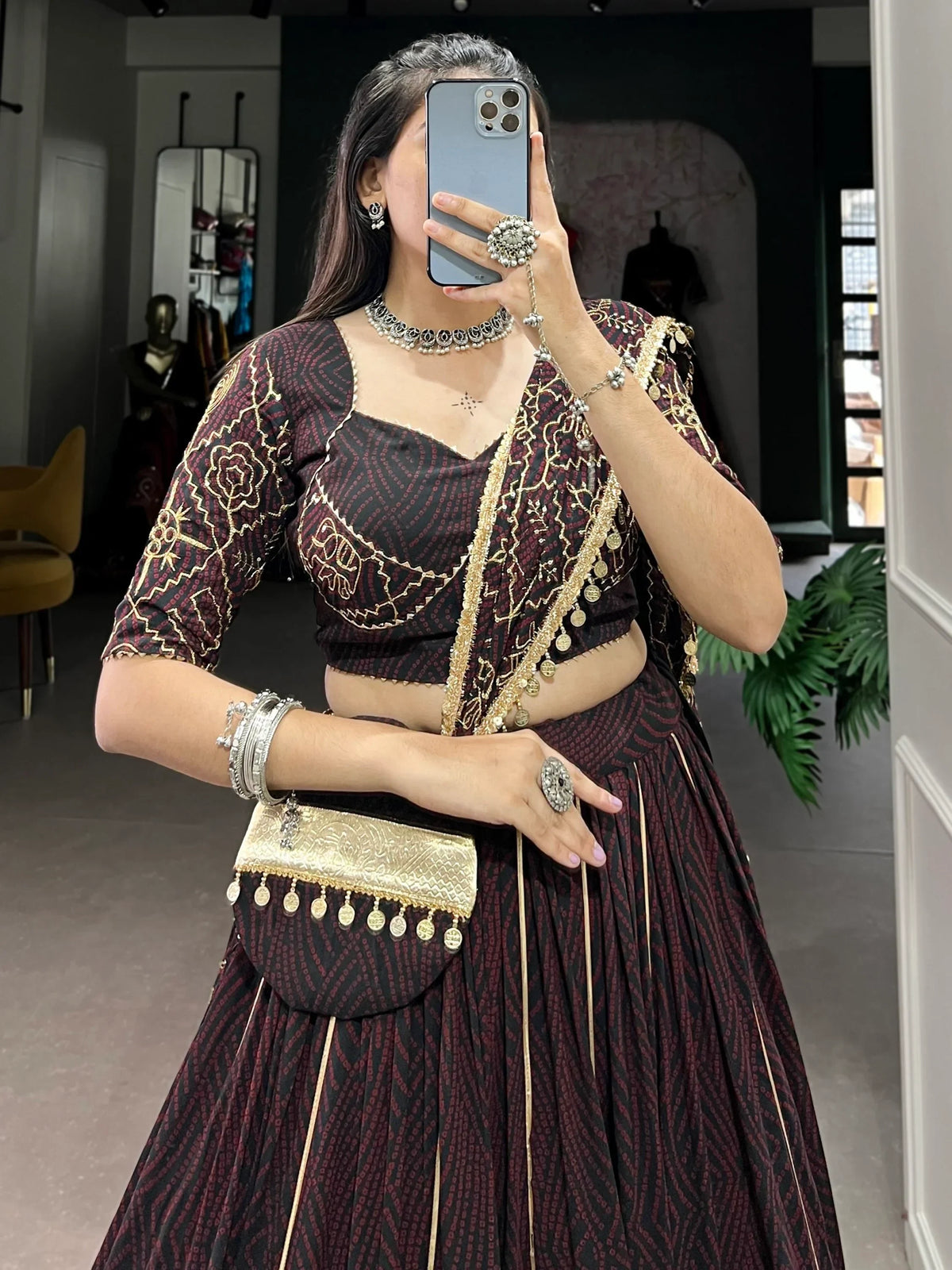 Excellent Brown Bandhej Printed Georgette Navratri Wear Lehenga Choli With Dupatta - Zeel Clothing